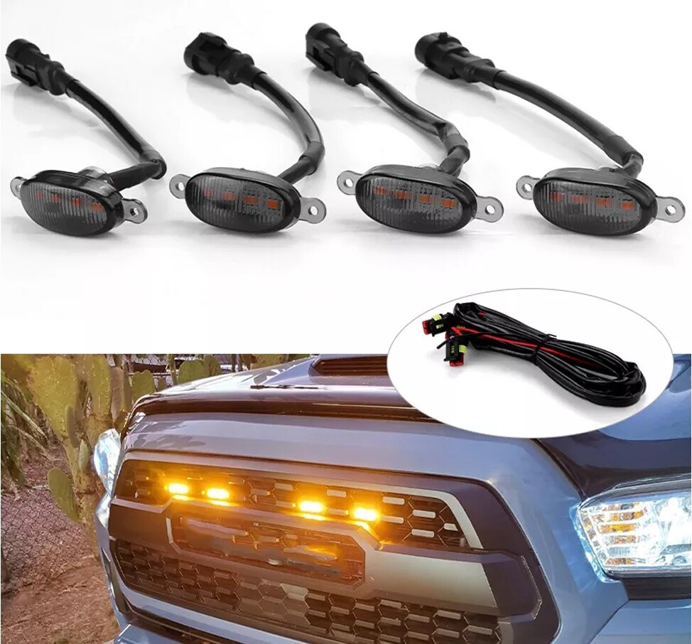 Universal Amber LED Car Grille Lights with Wiring Harness for Front Grill Trim  
