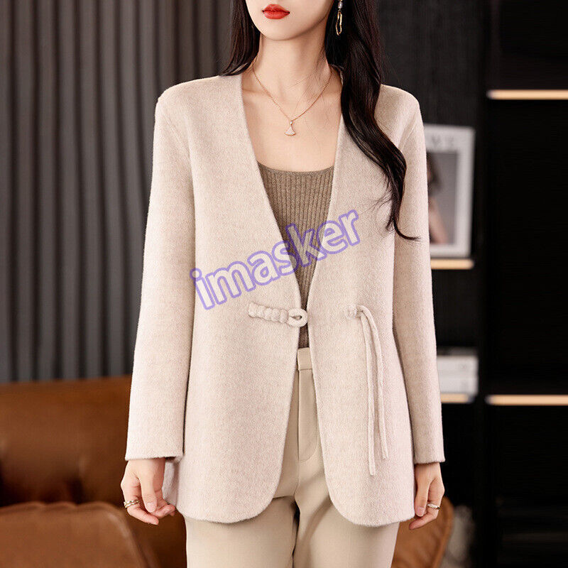 Winter New Chinese Style Buckle V-neck Coat Women's Short Loose Slim Wool Jacket