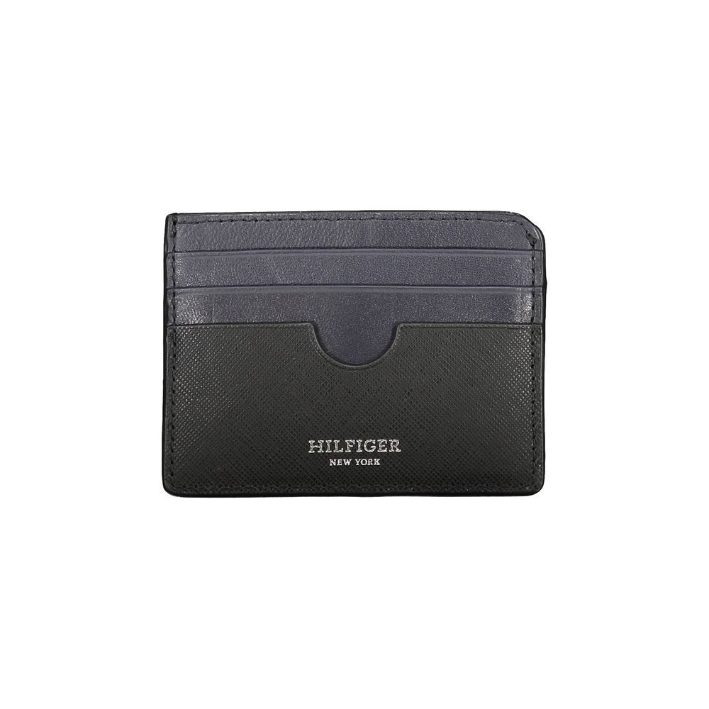 Tommy Hilfiger Mens Black Genuine Leather Slim Bifold Wallet  