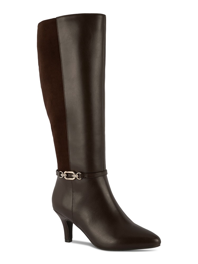 KAREN SCOTT Womens Brown Mixed Media Freylyn Almond Toe Stiletto Boots 6.5 M