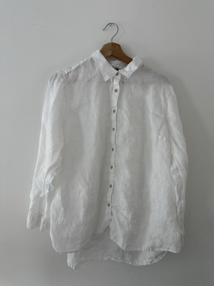 ✿ LANDS’ END White 100% Linen Button Front Shirt Blouse 1X 16W 18W