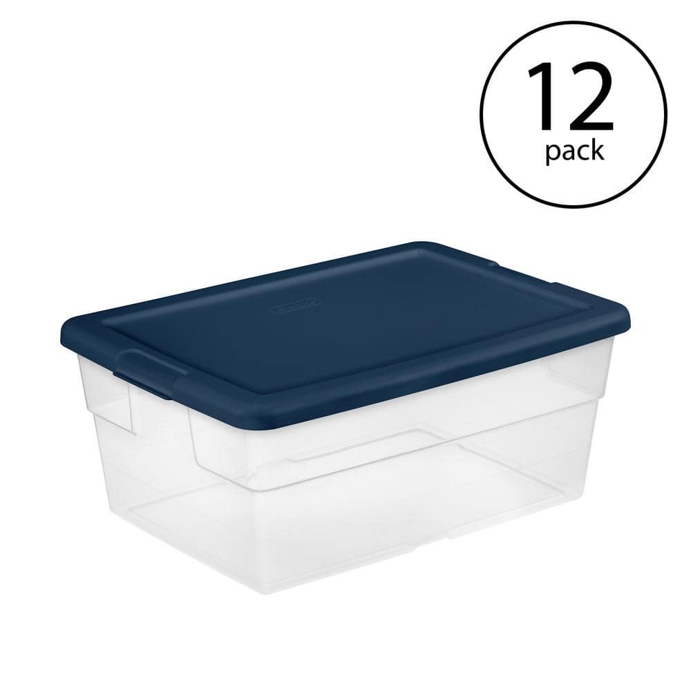 16 qt Clear Stackable Storage Container with Blue Lid - 12-Pack