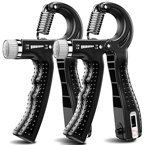 KDG Hand Grip Strengthener 2 Pack Adjustable Resistance 10-130 lbs Black