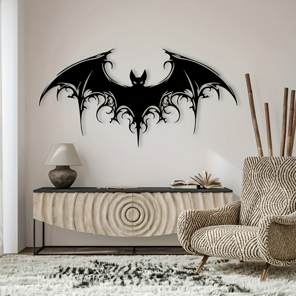 Majestic Bat Metal Wall Art Large Bat Wall Decor Gothic Halloween Decoration