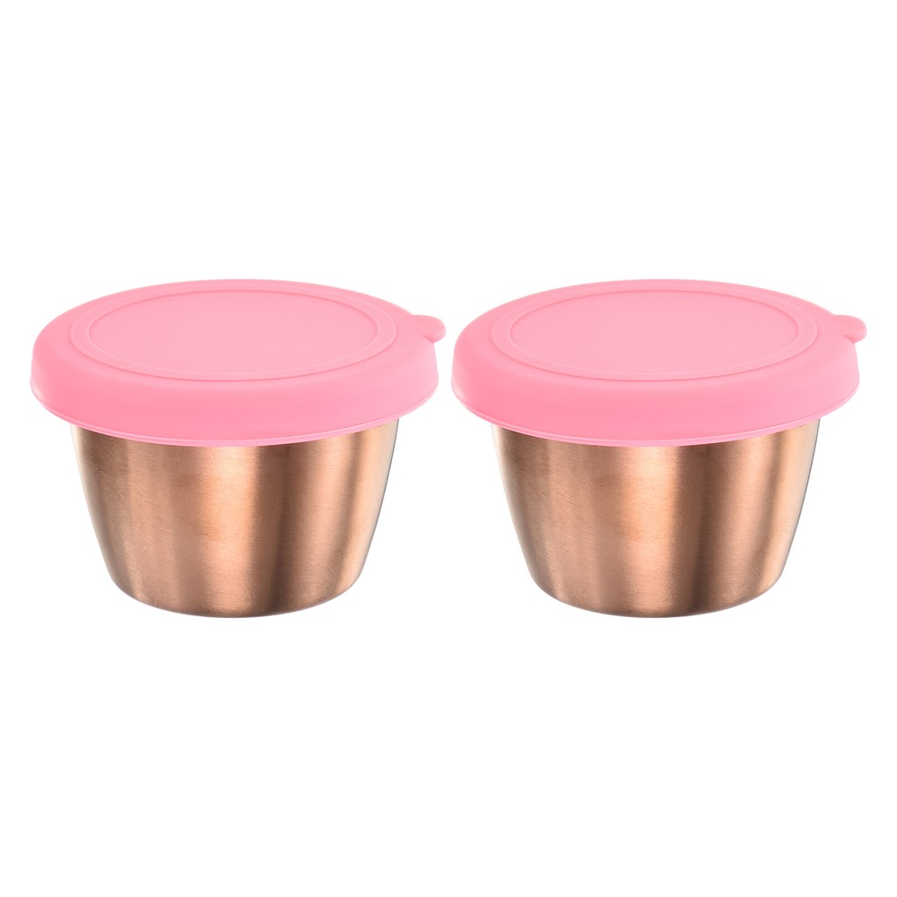 2pcs Salad Dressing Container, 2.4oz Stainless Steel Condiment Cup, Pink