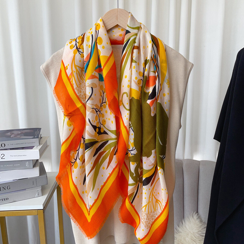 Pure Cashmere Thin Oblong Scarf Wrap Shawl Digital Printing Soft Delicate 39’