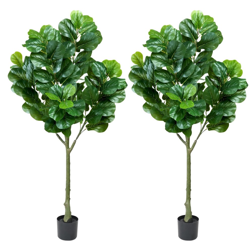 6ft Artificial Fiddle Leaf Fig Tree Set of 2 with 116 Leaves