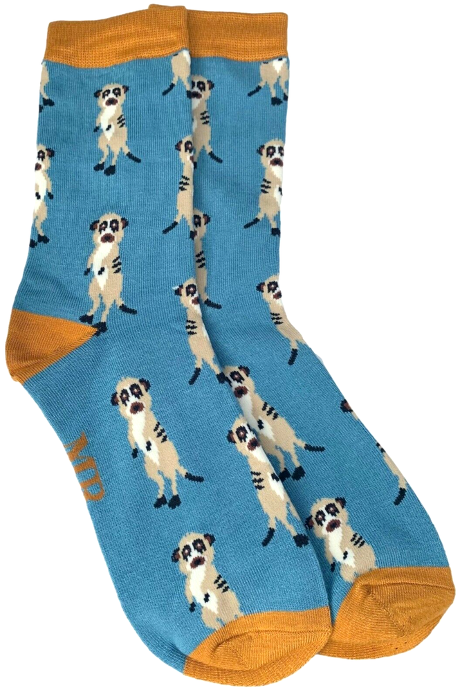 Mens Socks Novelty Print Blue Yellow Bamboo Cotton Size 7 - 11
