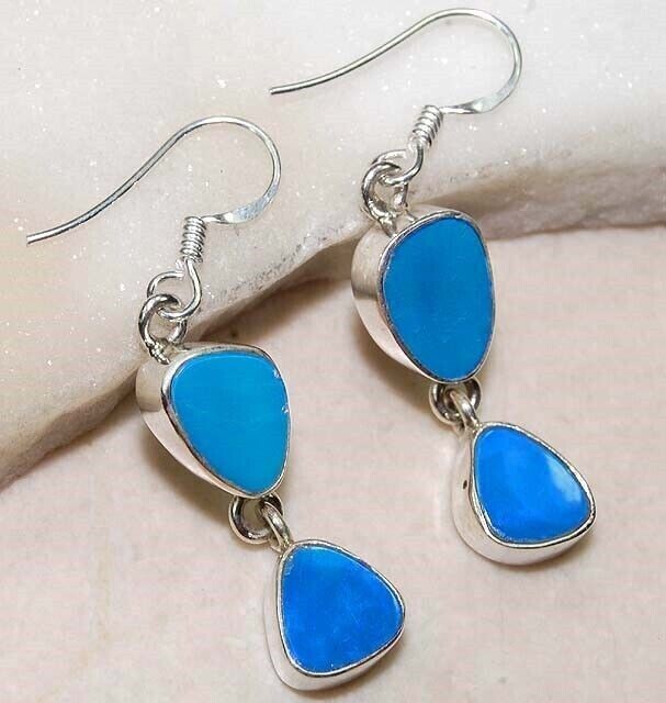 Natural Blue Fire Opal Sterling Silver Earrings Jewelry B19-7