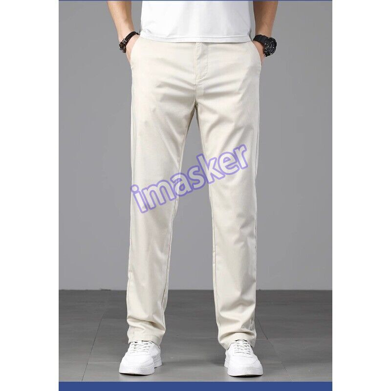 Men Casual Pants Loose Straight Pants Silk Trouser Business Breathable Mid-waist