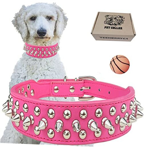 Adjustable PU Leather Spiked Studded Dog Collars with a Squeak Ball Gift for