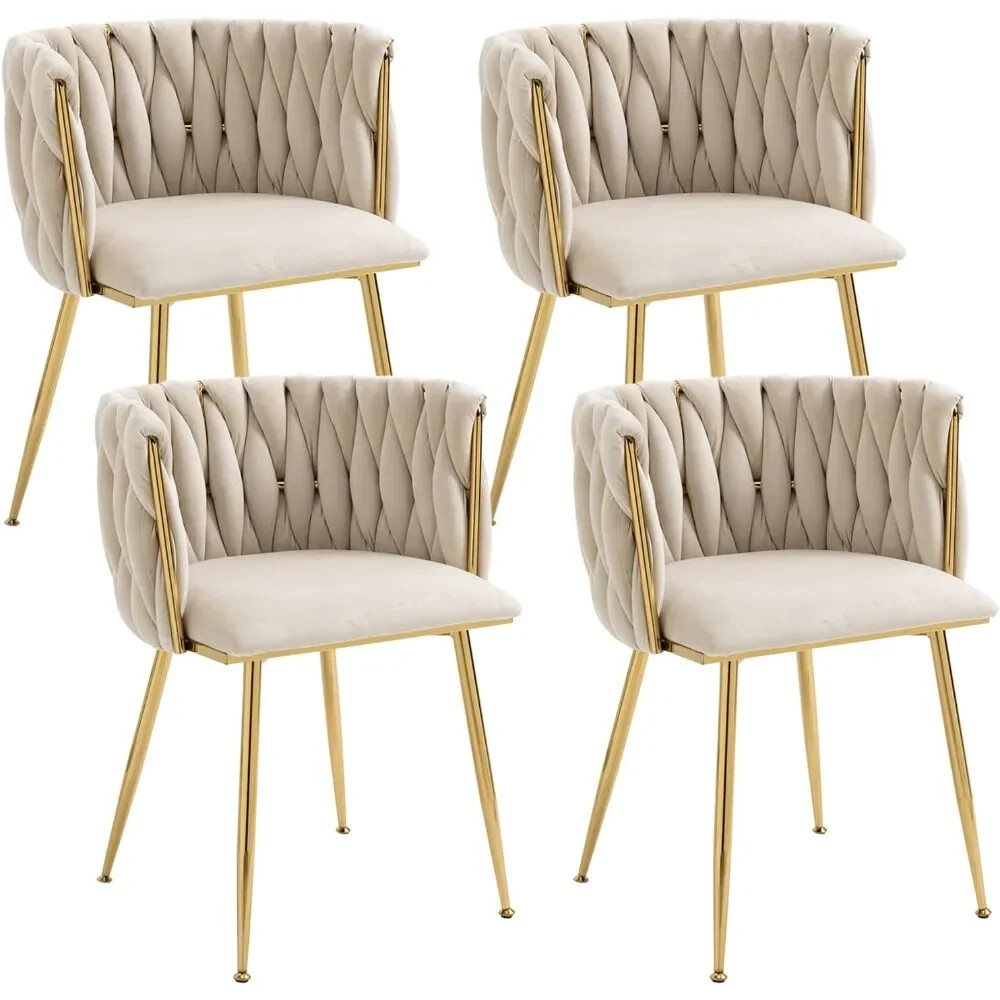 Velvet Dining Chair with Gold Metal Legs, Set of 4 Luxury Tufted Dining Chairs