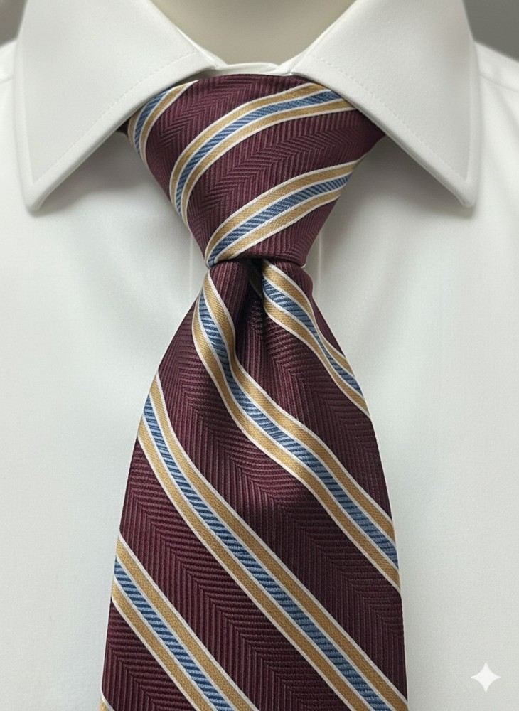 Jos. A. Bank Signature Collection Silk Tie Burgundy Blue Gold Striped Italy