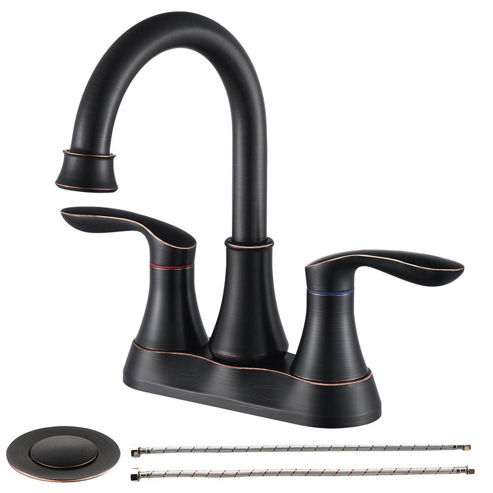 2-Handle Bathroom Vanity Sink Faucet with Pop-up Drain and Supply Hose