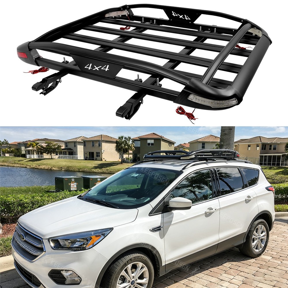 For Ford Escape Aluminum Roof Rack Cargo Basket Crossbar Carrier w/ LED Lights