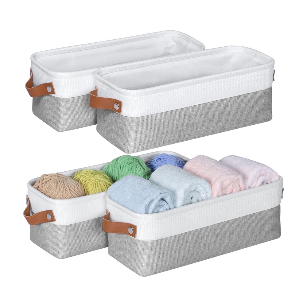 Small Fabric Storage Bins, 15x6x5 inch Narrow Storage Baskets 4-Pack Long Sto...
