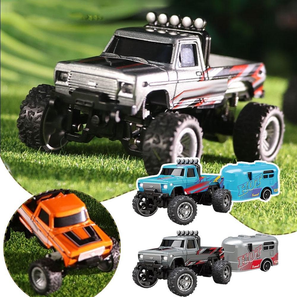 Mini RC-Monster-Truck USBC Rechargeable Underflow with Trailer 1:64 Scale Alloy