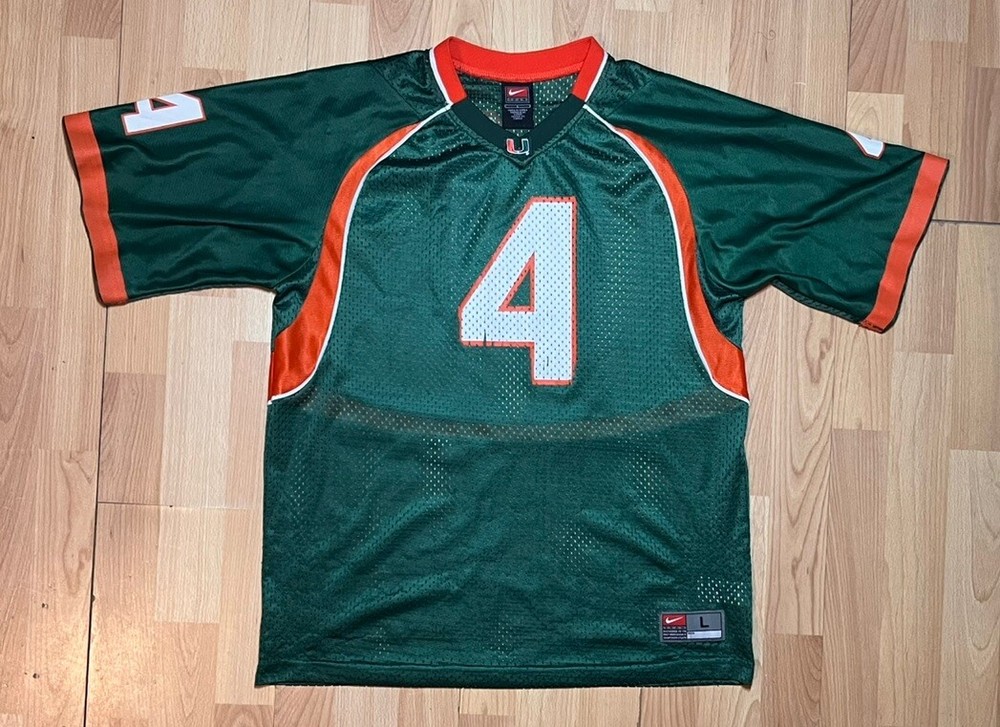 Vintage Nike Miami Hurricanes Jersey Womens Large Green Y2K 2005 NCAA #4