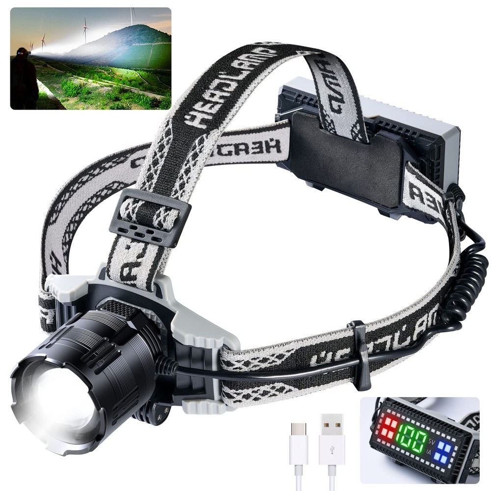 LED Rechargeable Headlamp, 100000 Lumens Super Bright with XHP160, 4 Modes US...