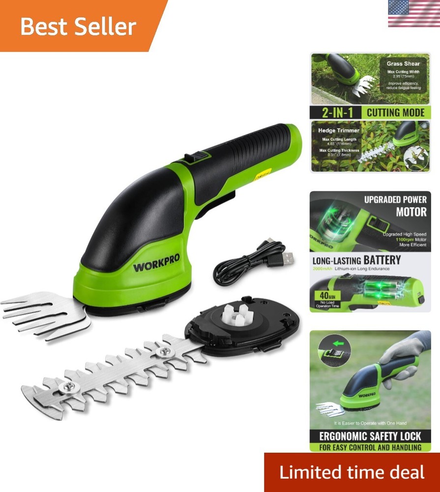 2-in-1 Cordless Electric Grass Shear & Hedge Trimmer Green
