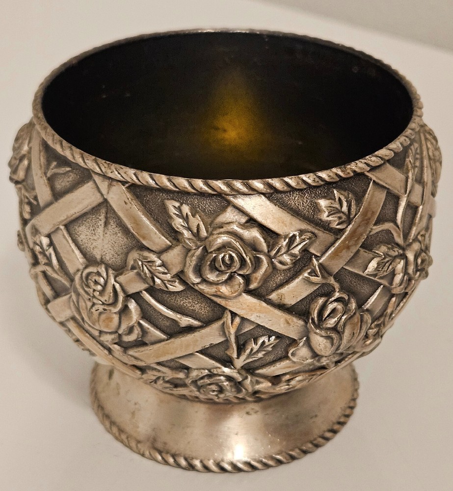 Vintage Heavy Pewter Rose Lattice Tea Light Holder XLNT HTF #1329