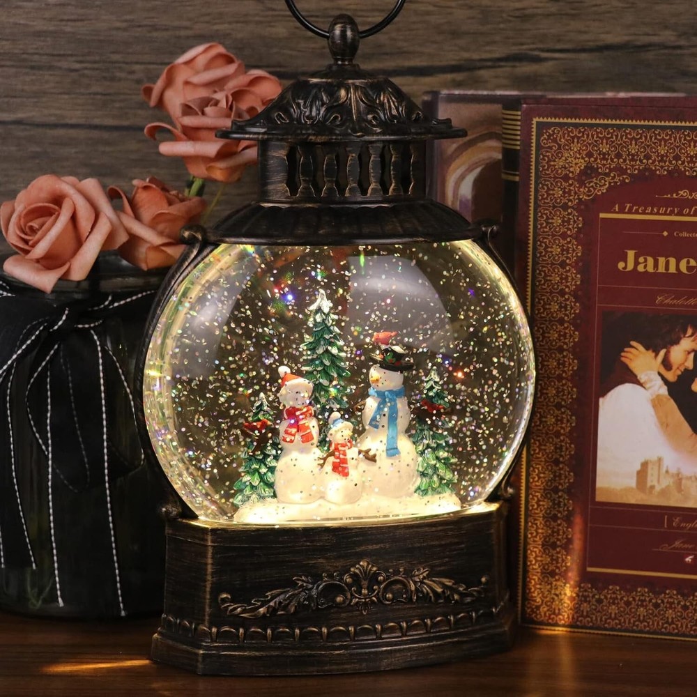 Christmas Snow Globe Musical Lighted Decorations Snowman Lantern Xmas Decor