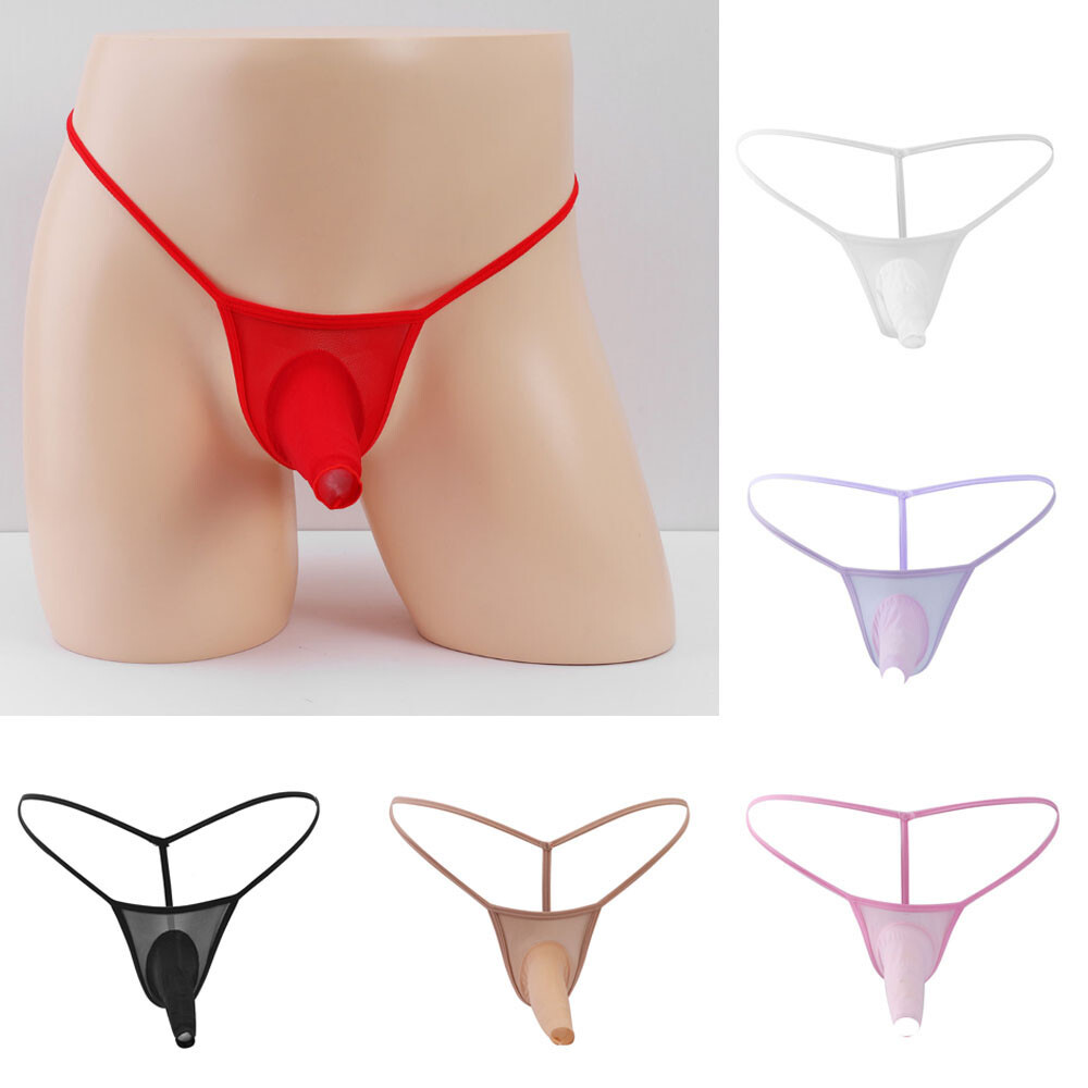 Knickers Penis Cover Elephant Nose Underwear T-back Thongs Mens Panties Mesh