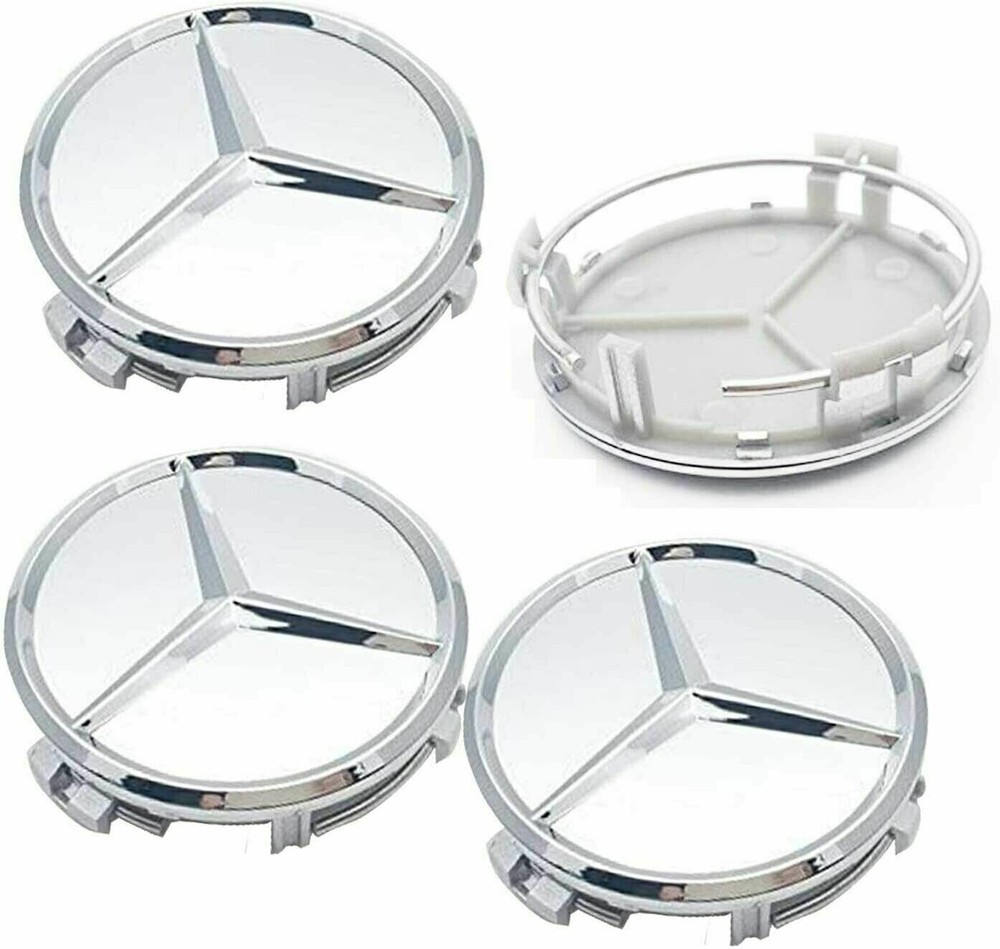 Fit For Mercedes Benz C E S Wheel Center Hub Caps 4 x 75mm Matte Chrome Emblem