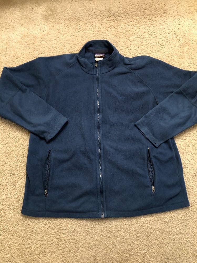 Vintage 90s Patagonia Mens Large Blue Synchilla Fleece Full Zip Jacket Outdoor