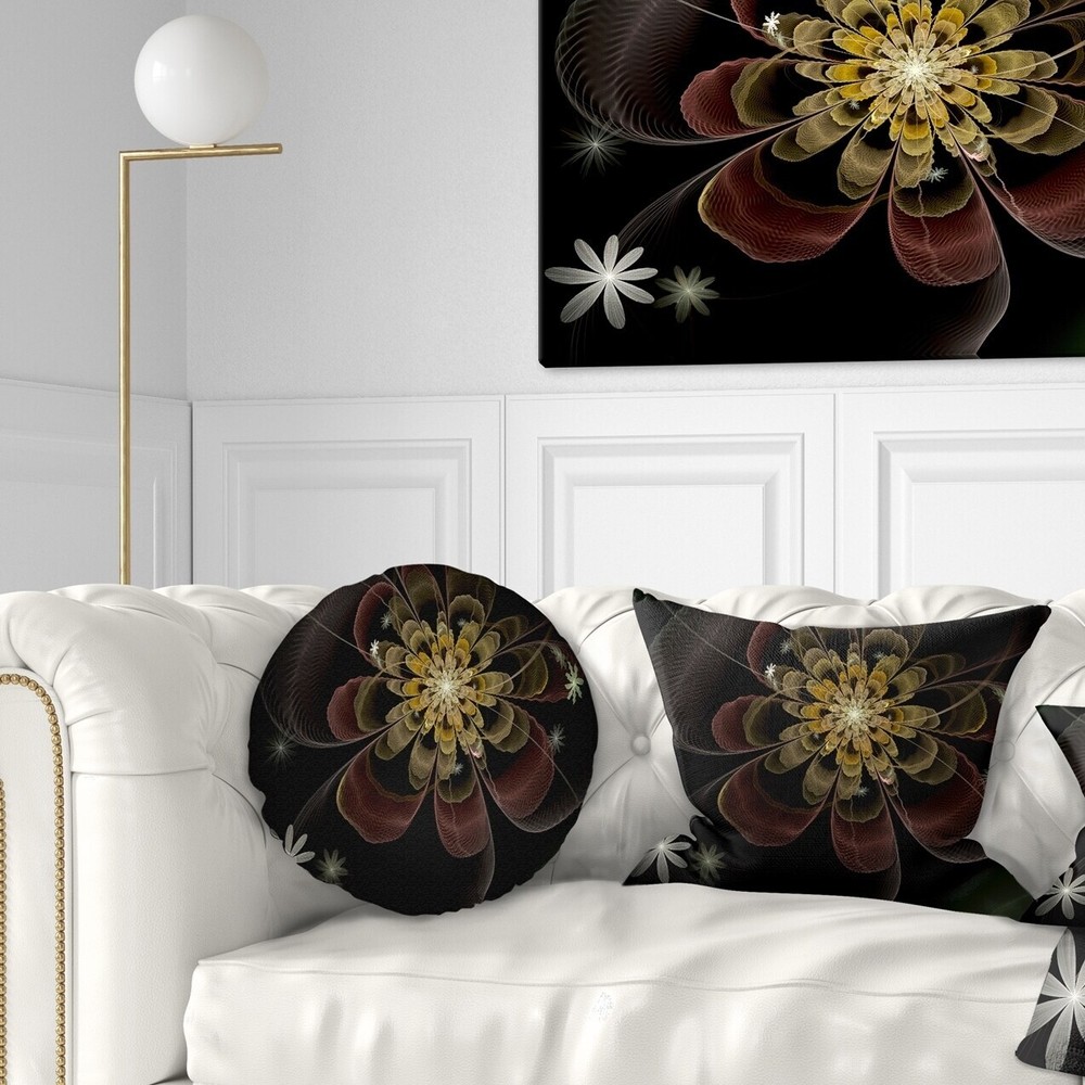 Designart 'Brown Fractal Flower with Silver stars' Floral