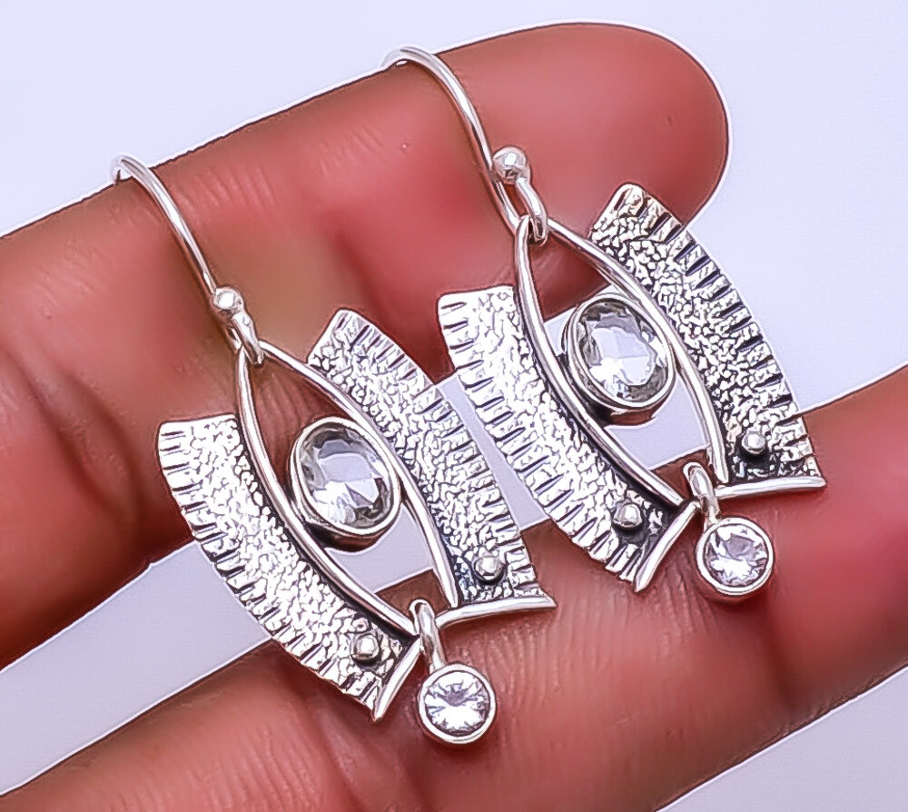 White Topaz Designer Handmade 925 Sterling Silver Earring 1.56