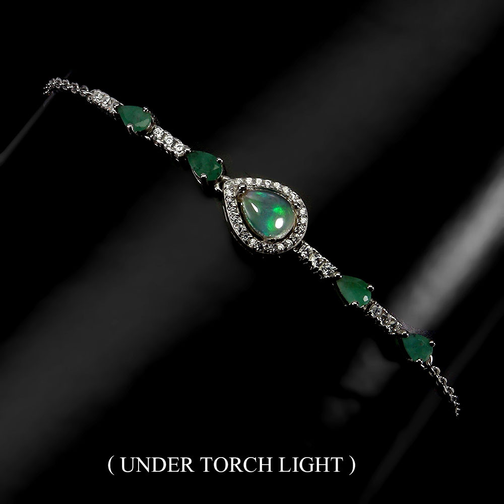 Valentine 925 Silver Bracelet Pear Black Opal 7x5mm Emerald Gemstone Jewelry 7