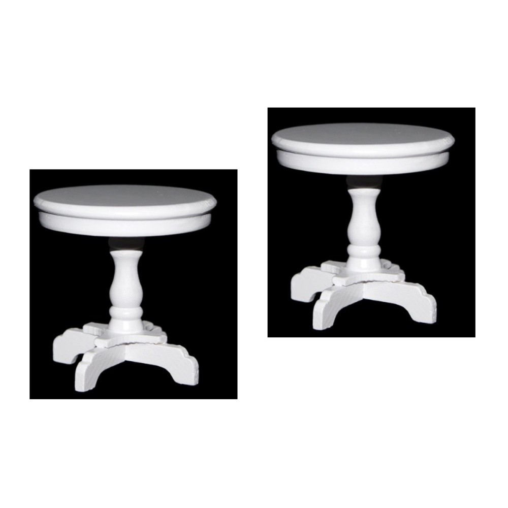 2 Mini Wooden Round Tables 1:12 Scale Dollhouse Furniture