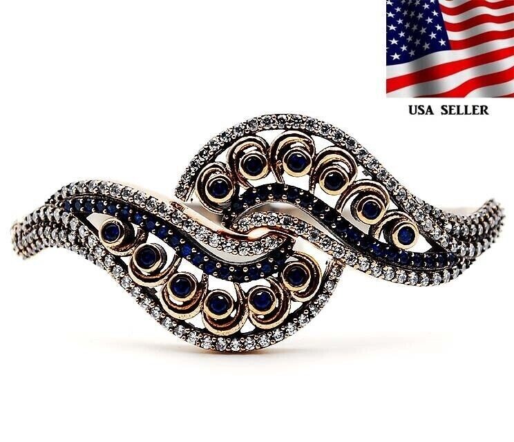 Ottoman Empire Inspired 11CT Treated Sapphire Sterling Silver Bracelet ZB1-4  