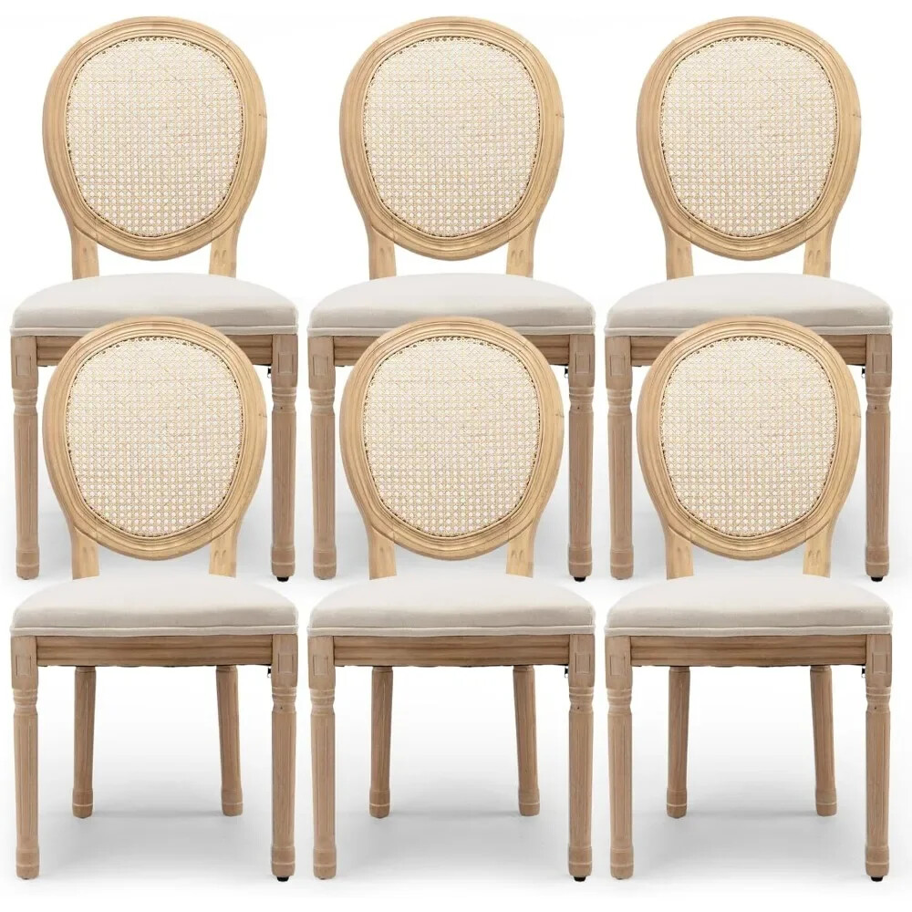 Dining Chairs Set of 6, Back Upholstered French Country Oval Kitchen Side Chairs
