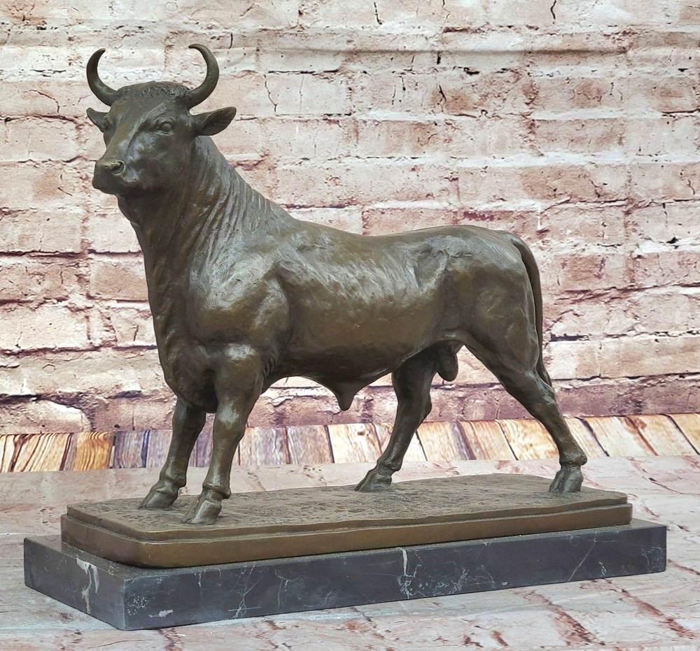 Taurus Bull Bronze Figurine – Marble-Based Animal Sculpture by Bonheur Artwork