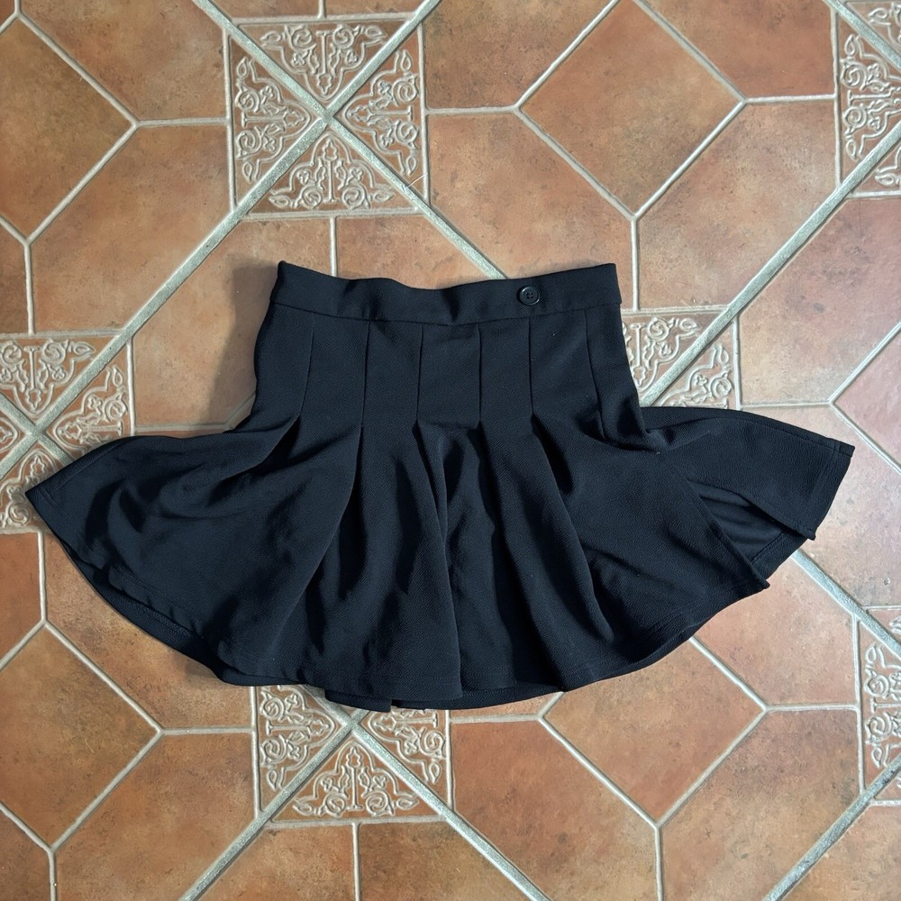 Shein Split Thigh Pleated Black Tennis Style Mini Skirt Womens Size M