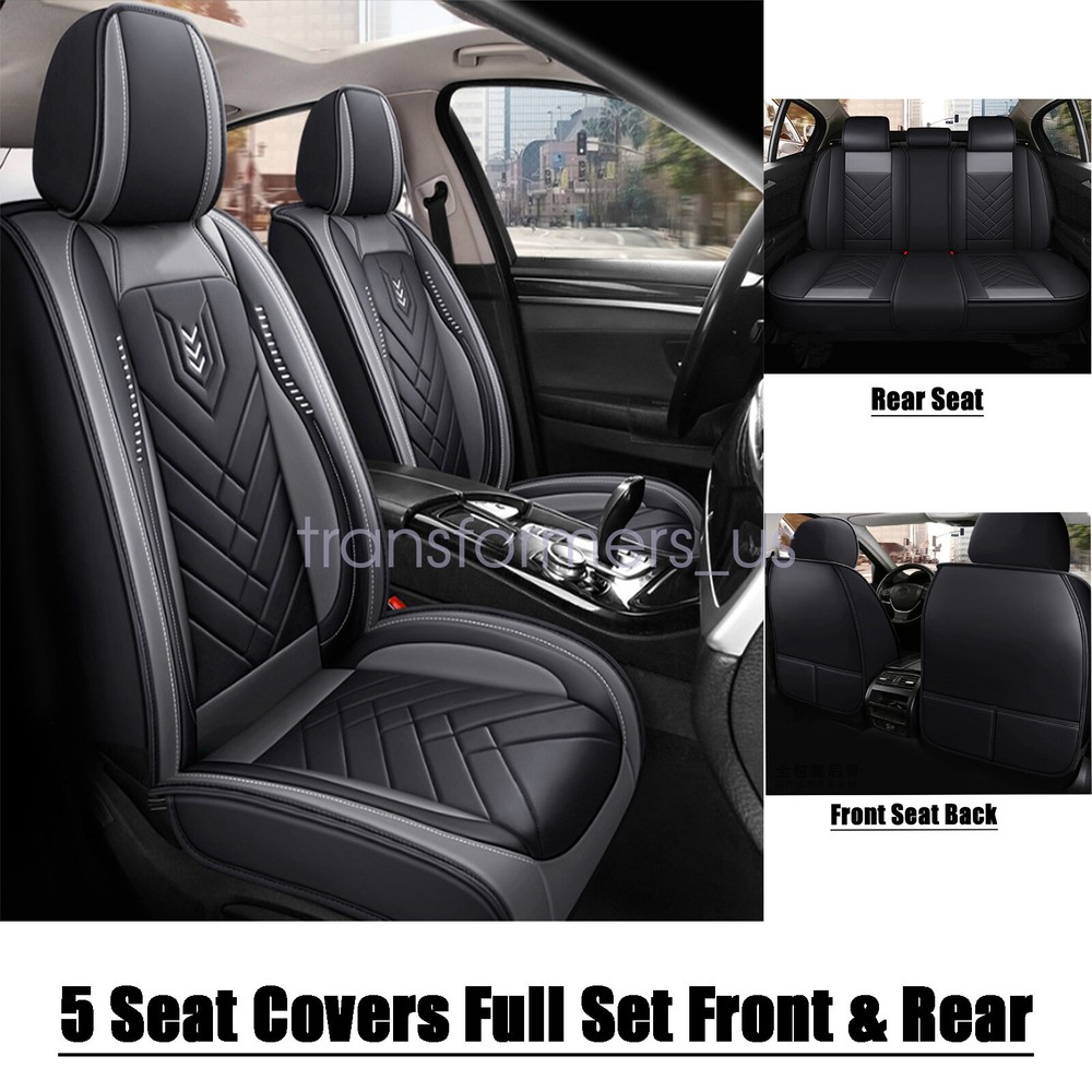 For Toyota PU Leather 5-Seat Cover Front & Rear Protector Cushion Black + Gray