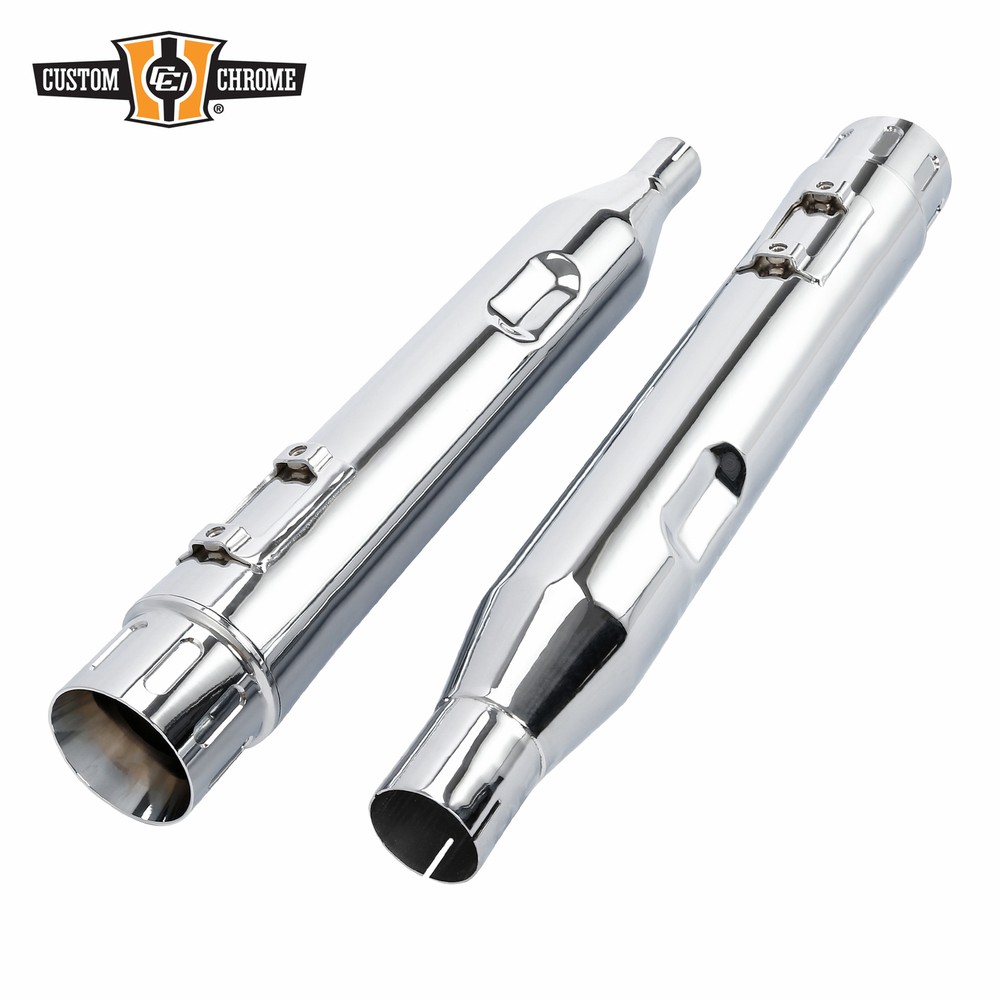 Dual Exhaust Mufflers Pipes Straight Slip On Fits For Harley Touring 17+ Chrome