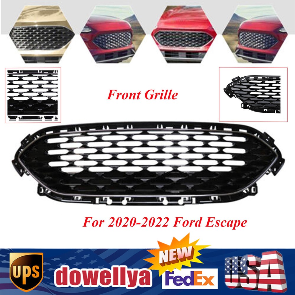 Front Grille Honeycomb Glossy Black W/ Trim LJ6Z-8200-DA For 2020-22 Ford Escape