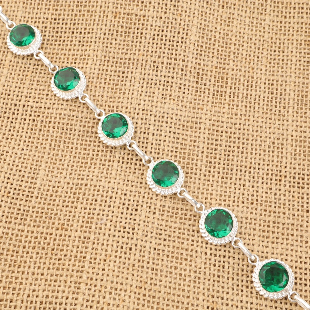 Green Emerald 925 Silver Heart Chakra Bracelet for Daughter