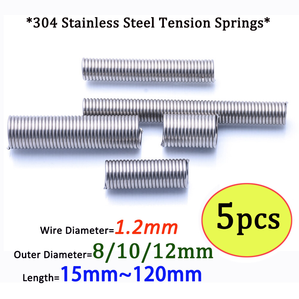 5PCS Stainless Steel Tension Spring 1.2mm Wire 15-120mm Extension Spring