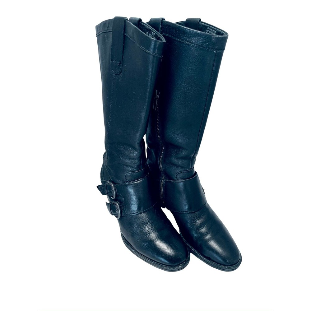 Born Women's Tall Black Leather Ankle Buckle Boots W32414 Size 6/36.5