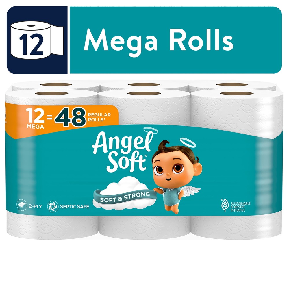 Angel Soft 2-Ply Toilet Paper 12 Mega Rolls Ultra Soft Bath Tissue