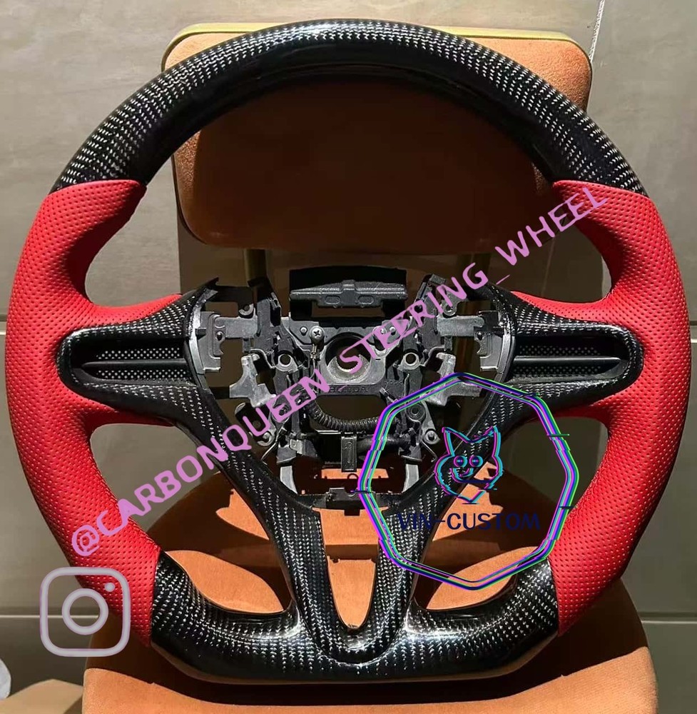 REAL CARBON FIBER STEERING WHEEL FOR HONDA 8TH CIVIC W/RED LEATHER
