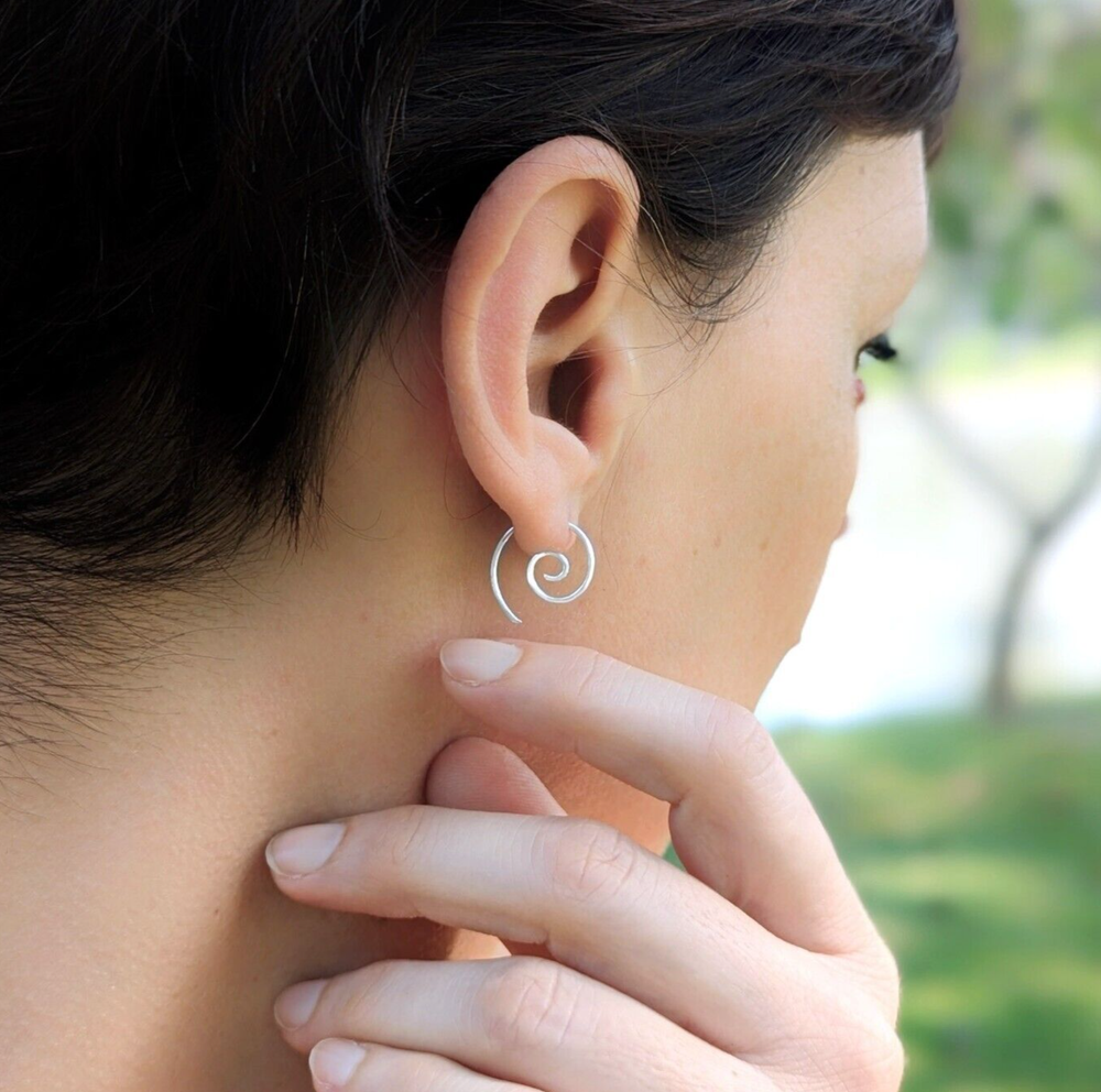 15mm round spiral threader earrings in sterling silver, small open wire earrings