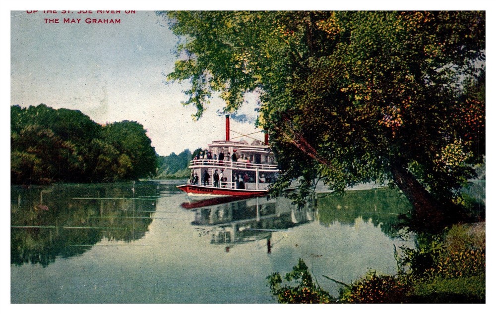 Vintage 1908 May Graham Paddle Boat St Joe River MI Postcard AF8