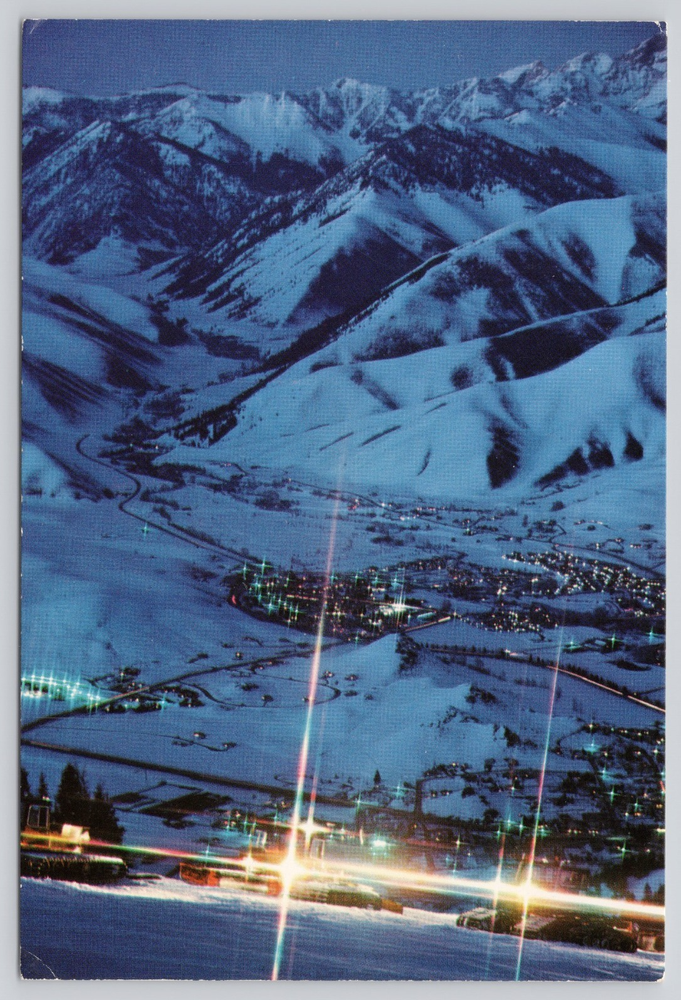 Sun Valley Idaho Bald Mountain Winter Night View Grooming Machines Postcard E1