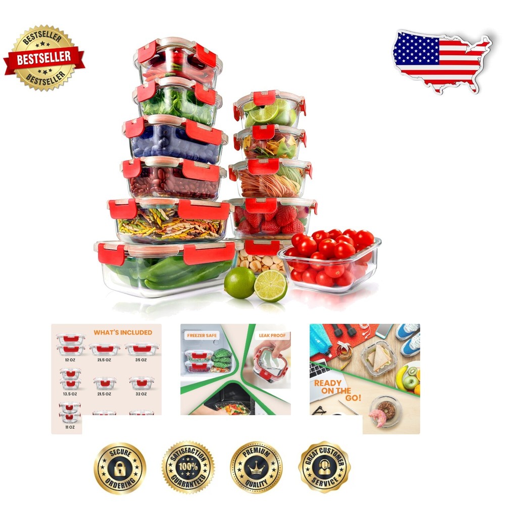 12-Piece Stackable Glass Meal Prep Containers - Dishwasher Safe