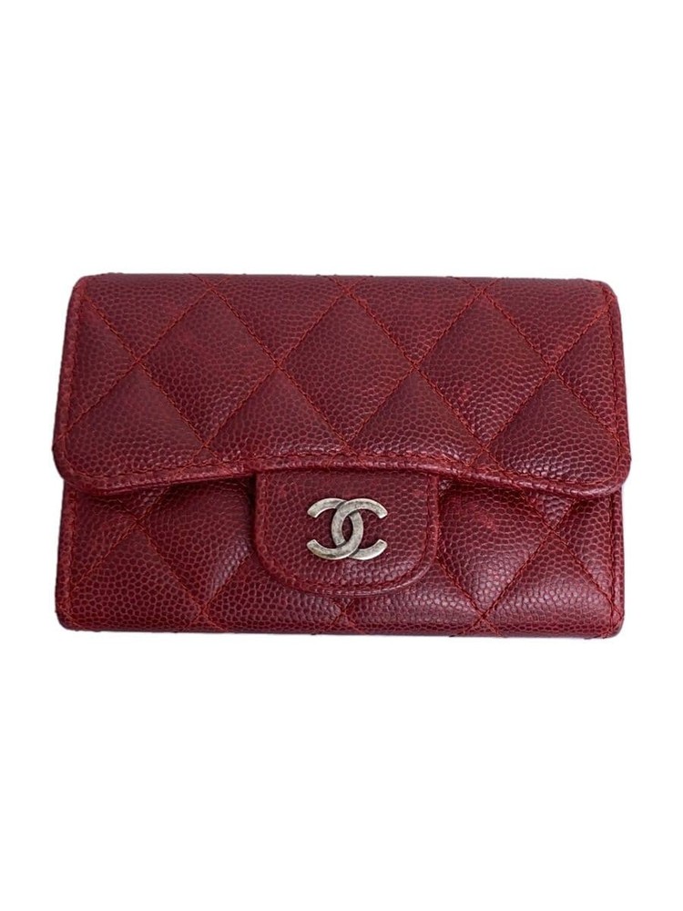 Authentic CHANEL Matelassé Caviar CC Red Business Card Holder Pre-Owned